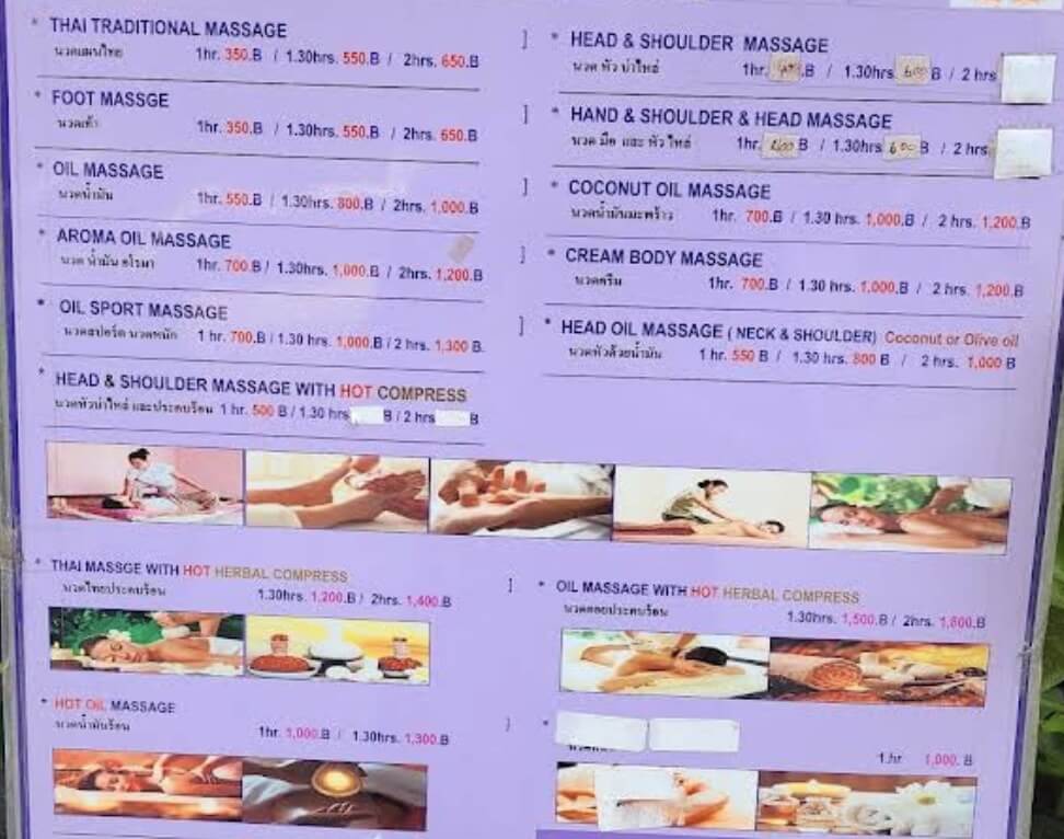 Service Price Board at Bann Phuan