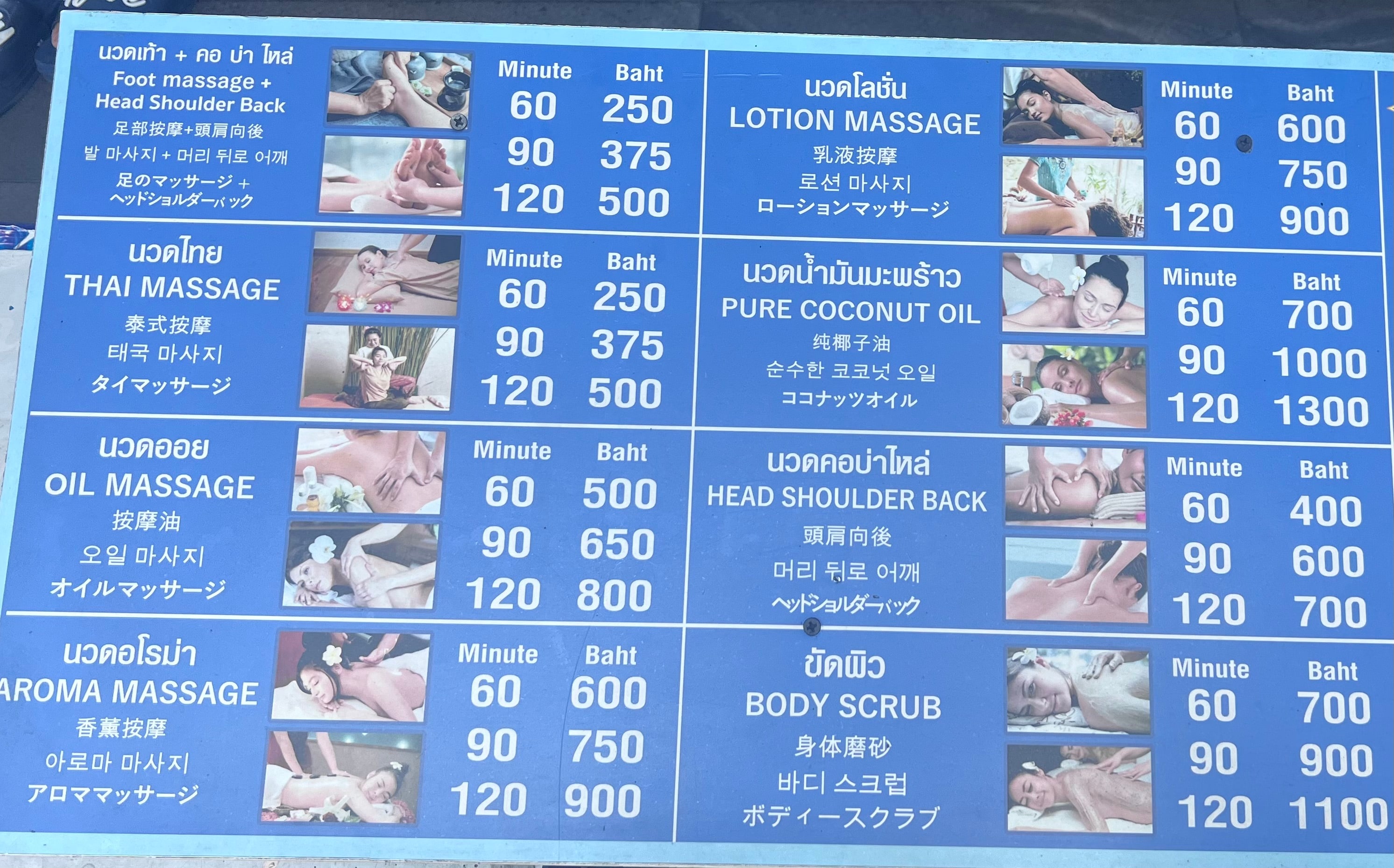 Service Price Board at Reflexy Massage